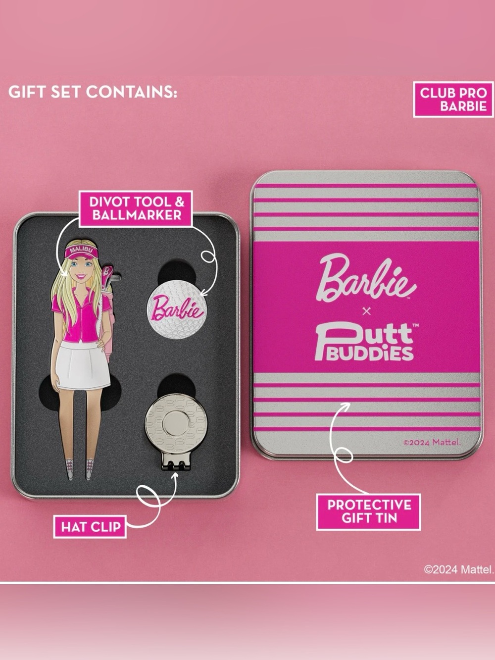 Barbie x Putt Buddies Pink Golf gift Set Pivot tool hat clip marker